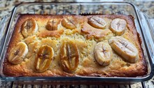 Moist Banana Bread With A Pudding Like Top From Bananas And Vanilla Pudding Mix Added To The Batter Seen From Above Right After Baking