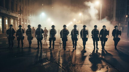 Wall Mural - Special police forces or army on the street, anti-riot operation