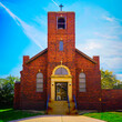 Landmark red brick church in the historic district of the City of Hartford, South Dakota USA