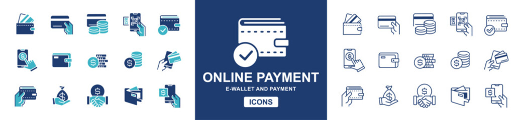 Poster - cashless wallet online payment icon vector set pos online shopping e-wallet money transfer signs illustration