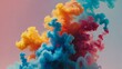 A vibrant abstract smoke plume rising majestically against a pastel sky, full of dynamic movement and life