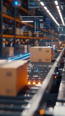 Poster - Futuristic automated warehouse with digital holographic displays
