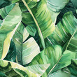 seamless watercolor pattern with banana leaves. tropical print