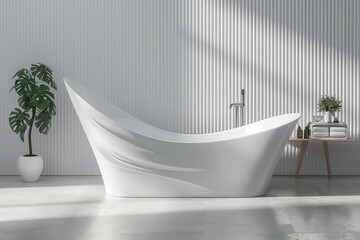 Wall Mural - Elegant bathroom with serene ambiance showcases a luxurious white standalone bathtub