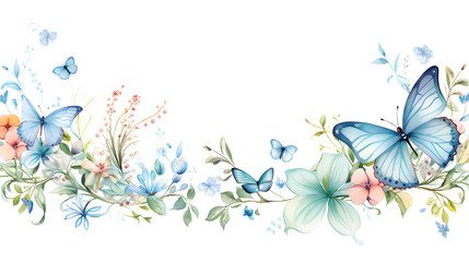 Wall Mural - Digital vintage watercolor butterflies and flowers abstract graphic poster web page PPT background