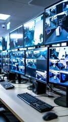 Poster - Security monitoring room with multiple surveillance screens