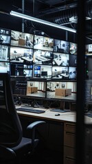 Poster - Security monitoring room with multiple surveillance screens