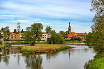 Wall Mural - City Sobeslav and Luznice river in southern Bohemia.