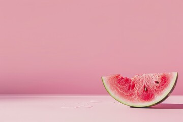 Wall Mural - Watermelon slice on soft pink background Simplified fruit idea