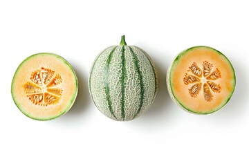 Wall Mural - Whole cantaloupe on white background top view
