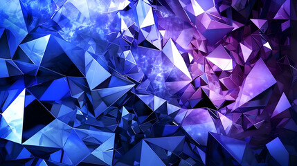 Wall Mural - Capture an elaborate geometric pattern, using triangles and hexagons in rich blues and purples, designed to reflect a night sky bursting with stars, portrayed in a high-definition camera technique