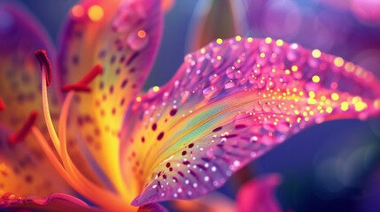 Wall Mural - Vibrant Veins: Macro frames wildflower petals adorned with neon veins and dots, a stunning contrast.