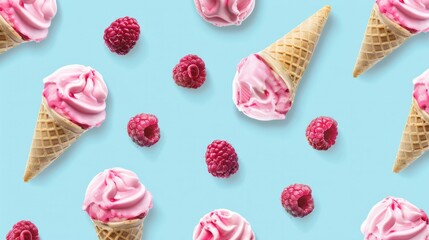 Wall Mural - raspberry ice cream cone generative ai