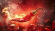 burnt hot Chili pepper with fire on a red background