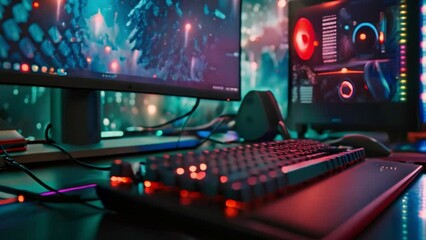 Canvas Print - Glowing Computer Keyboard on Desk