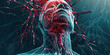 Subarachnoid Hemorrhage: The Sudden Severe Headache and Neck Stiffness - Picture a person experiencing a sudden, severe headache, with highlighted blood vessels in the brain