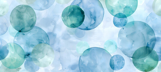 Fluid circles in pastel blue and green, mimicking watercolor textures, captured in an elongated aspect ratio for a panoramic view