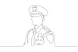 Police officer in uniform. Policemen on duty. Law enforcement.One continuous line . Line art. Minimal single line.White background. One line drawing. 