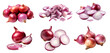 © Sandra Chia - Red purple onion onions vegetable, many angles and view side top front cluster group slice cut isolated on transparent background cutout, PNG file. Mockup template for artwork graphic design