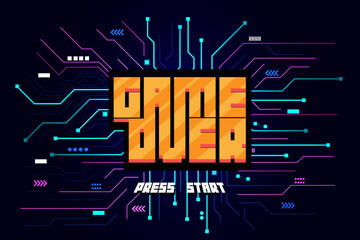 Poster - Game Over Retro Video Game Background.circuit game over on technology background design.