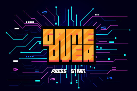 Game Over Retro Video Game Background.circuit game over on technology background design.