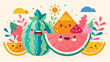 Whimsical Cartoon Fruits Having Fun in a Colorful Landscape