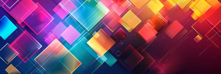 Poster - Abstract Geometric Shapes And Vibrant Colors, Digital Art Composition. Multicolored Geometric Pattern. Generative AI
