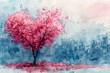 Romantic Valentine's Day Background with Pink Love Heart. Watercolor Flowers Illustration with copy-space.