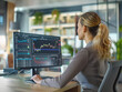 © Synthetica - Stock trading investor, financial advisor or analyst working analysing crypto exchange market charts using computer investing money in finances market analyzing data on screen, over shoulder.