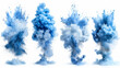Set of blue watercolor paint splashes isolated on white background.