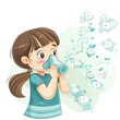 World asthma day , illustration with a girl in protective mask on white background. Air pollution with gases and allergies. AI