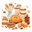 Pastries on white, cartoon illustration generated with AI 