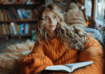 Wall Mural - young beautiful girl with a book