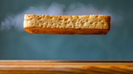 Wall Mural -   A tight shot of bread atop a chopping board, emitting smoke from its peak