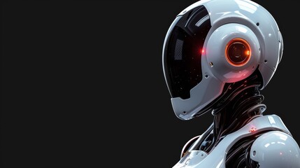 A close up of a robot with glowing eyes and red lights, AI