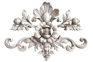 Wall Mural - White baroque ornament element isolated on a transparent background	
