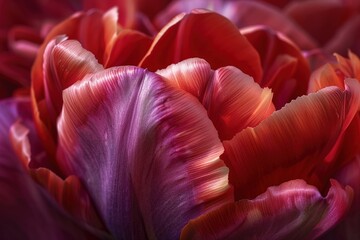 Poster - A close-up exploration of a tulip's velvety bloom, with detailed focus on the fine lines and gentle curves that define its graceful form