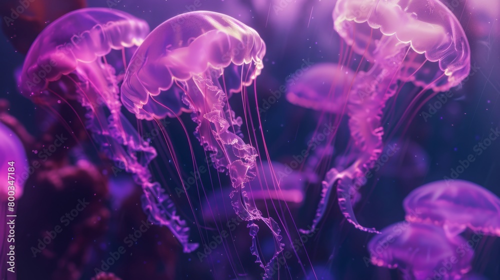 Illuminated jellyfish swimming in deep blue water Stock Illustration ...