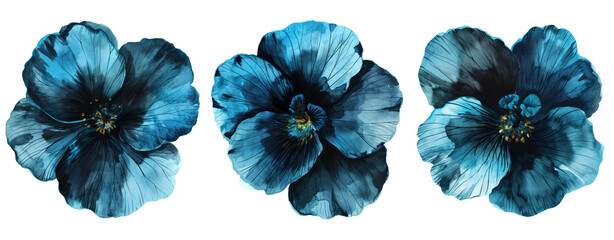 Set of Blue flower bunch watercolor isolated on white background