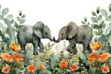 Fototapeta Dziecięca - Watercolor Illustration Safari Animal Frame template