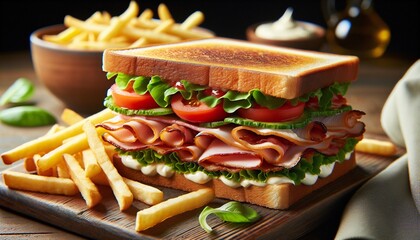 Canvas Print - club sandwich with fries