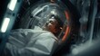 Team of astronauts in hypersleep anabiosis chamber aboard the orbital station. A crew of cosmonauts in hibernation. People in space. Galactic travel and science concept.