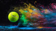 Tennis ball explosion with colorful paint splash