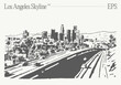 Los Angeles skyline, California. Highway in the foreground. Hand drawn vector illustration, sketch.