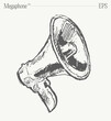 Illustration of a megaphone icon on blank backdrop. Isolated sketch.