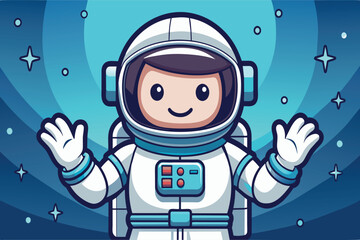 Wall Mural - a cartoon astronaut is smiling and waving at the camera