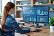 © NikahGeh - big widescreen monitor with charts and management dashboard in front of office desk professional photography