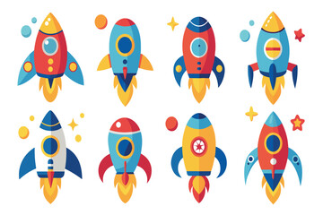 Wall Mural - a set of colorful space rockets are shown in various positions