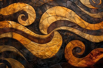 Wall Mural - Interlocking lines and swirls in earthy tones, creating a richly textured background.