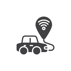 Poster - vehicle with map pin and wireless signal vector icon